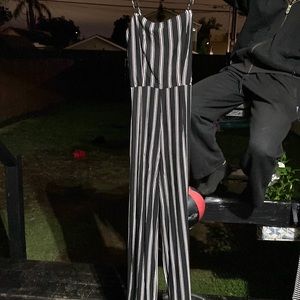 black and white stripped pants romper